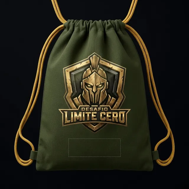 Bolsa de cordones verde con el escudo del evento